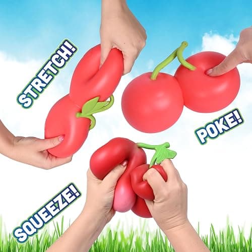 Toymendous Squishy Cherries, Jumbo Sweet Fruit Stress Toy, Twin Cherry Fidget Fun, 5.5 Inch Squishy Fruit, Fidget Sensory Food, Jumbo Strss Relief Toy or Kids & Adults, Easter Basket Stuffer thumbnail 5