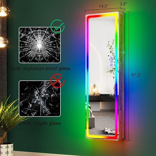 HNEBC LED Mirror Jewelry Cabinet with RGB Lights,47.2" Wall Mounted Jewelry Organizer with Full-Length Mirror,Over The Door Hanging Jewelry Armoire Storage Cabinet,Folding Dresser,2 Drawers,Lockable thumbnail 2