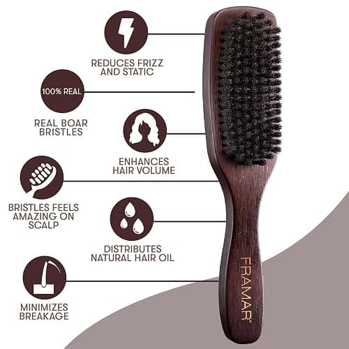 FRAMAR Slick Back Hair Brush Boar Bristles – Slick Back Brush, Smoothing Hair Brush For Women, Boar Bristle Hair Brush For Fine Hair, Slickback Brush For Volume and Shine - Brown Velvet thumbnail 6