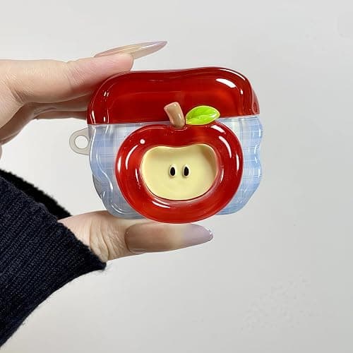 SGVAHY for AirPods 4 Case with Keychain Cute 3D Red Apple Pattern Design Soft Silicone Cover for Women Girls Anti-Fall Shockproof Protective Case for AirPods 4th Generation thumbnail 3
