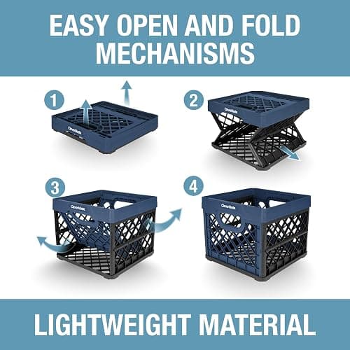 CleverMade Collapsible Milk Crate 25L (6.6 Gal) 3 Pack, 50 lb Capacity Heavy Duty Folding Crate – Stackable Storage Crates with File Rails, Plastic Collapsible Crates - Ocean thumbnail 7
