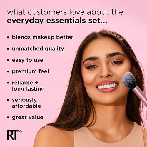 Real Techniques 5 Piece Everyday Essentials Makeup Brush Set, Includes 4 Brushes & Makeup Sponge, For Foundation, Blush, Bronzer, Contour, Eyeshadow, & Powder, Travel Gift Set, Cruelty-Free & Vegan thumbnail 5
