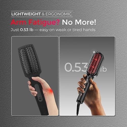 TYMO Hair Straightener Brush - Upgraded Ionic Compact Straightening Brush for Women with Wave-Design Bristles, Fast, Smooth Styling, Lightweight Hot Comb & Travel Flat Iron, 1 Billion Ions, Black thumbnail 2