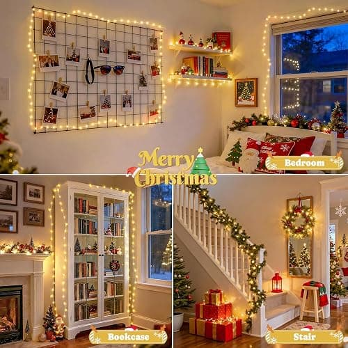 JMEXSUSS 2 Pack Fairy Lights Battery Operated with Remote, Total 400 LED 132ft Battery Powered String Lights, Christmas Twinkle Lights for Bedroom Indoor Outdoor Patio Tree Christmas Decor, Warm White thumbnail 8