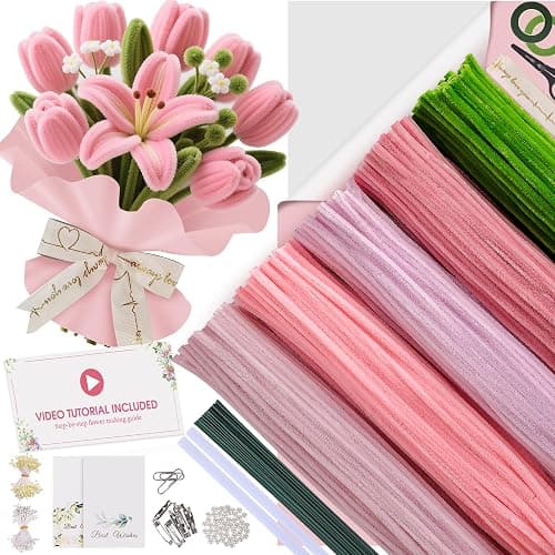 EARLY MINDS 500 Pcs Pipe Cleaners Craft Kit for Flower Making, Complete DIY Bouquet Set with Tutoria, Chenille Stems, Craft Wire, Ribbon & More, Perfect for Arts Decor, Mother's Day Handmade Gifts - Image 1