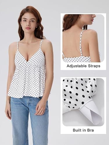 SUUKSESS Women V Neck Babydoll Tank Tops with Built in Bra Summer Cute Peplum Cami Going Out Tops thumbnail 4
