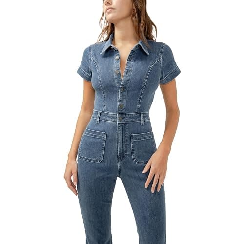 Silver Jeans Co. womens 70s Flare Leg Denim Jumpsuit thumbnail 4