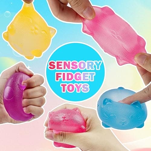 4 Pcs Gummy Cat & Sugar Ball Designs, Anxiety Relief & Focus Kitty Toy, Maltose Filled Squeeze Toys for Sensory Play，Sensory Fidget Toys for Adults, Kids, Slow Rising Squishy Stress Balls thumbnail 4