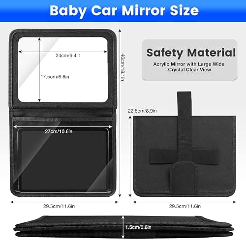 Brislut Baby Car Mirror with Adjustable Tablet Holder, Road Trip Essentials for Kids, Backseat Mirror to See Rear Facing Infant, Ipad Case for Car Headrest thumbnail 3
