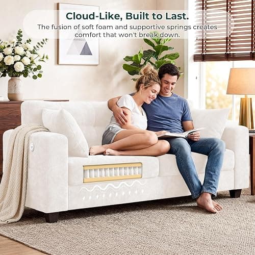 LOLLICE 70" Loveseat Sofa for Living Room, Modern Chenille Cloud Couch with USB/Type-C Charging Ports, Side Pockets, Removable Cover, Wide Armrests, Small Couch for Small Space, Easy Assembly, Beige thumbnail 6