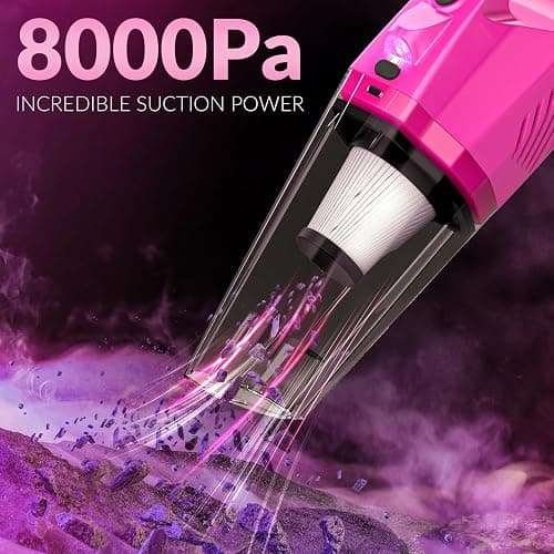 ThinkLearn Car Cleaning Kit, Car Vacuum Detailing Kit Interior with High Power Handheld Vacuum, Including 7Pcs Detailing Brush Set, Windshield Cleaner, Pink Car Accessories for Women thumbnail 2