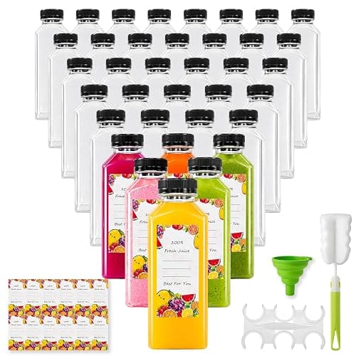 16oz Plastic Juice Bottles with Caps (36 Pack) – Reusable Clear Empty Containers for Smoothies, Milk, Sensory Jars – Leak Proof Tamper Evident Lids, Includes Labels, Funnel & Brush – Meal Prep (16-OZ) - Image 1