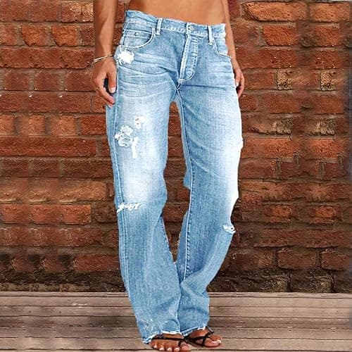 QUINTRA Damen Jeans mit zerrissenem Saum und niedriger Taille Jeanshose thumbnail 2