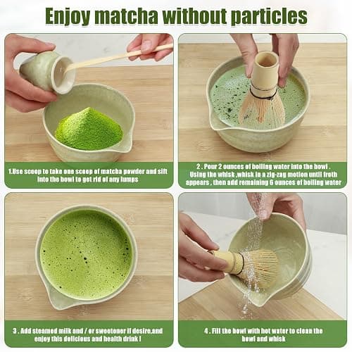 4Pcs Matcha Whisk Set Reusable Matcha Making Kit with Ceramic Bowl and Whisk Elegant Matcha Tea Set 500ml Mottled Matcha Bowl for Tea Lovers thumbnail 4