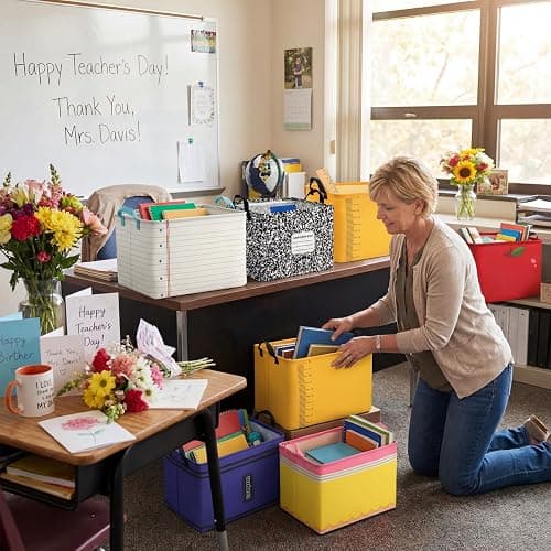 Acellegic 6 Pcs Back to School Teacher Baskets Bulk Pencil Apple Notebook Collapsible Rectangle Clothes Bins Book Shelf Basket Teacher Appreciation Gifts for End of Year B Party Decorations thumbnail 5