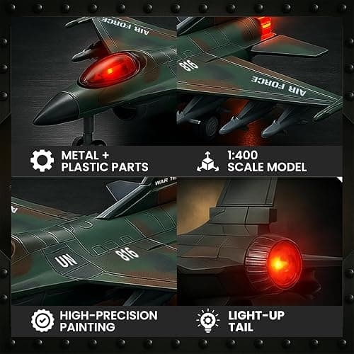 Diecast Fighter Jet Toy Military Falcon Replica Model - 1:400 Scale Airplane Pullback Metal Alloy Aircraft Vehicle with Flashing Lights and Sound thumbnail 3