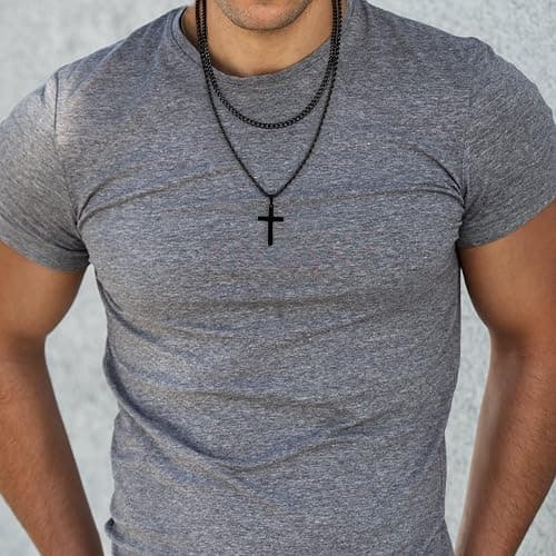 Yooblue Cross Necklace for Men, Gold Black Silver Mens Cross Necklaces Stainless Steel Cross Pendant Necklace Simple Jewelry Gifts Cross Chain Necklace for Men thumbnail 2