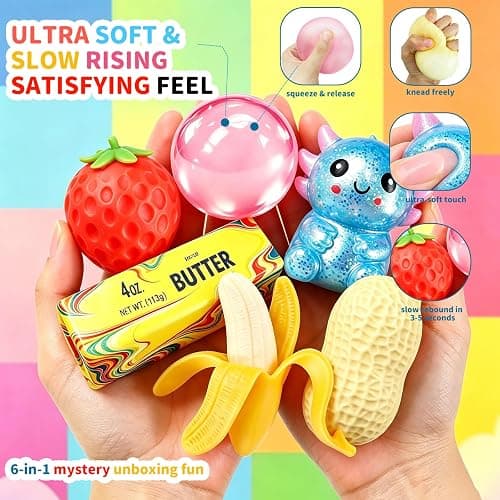Squishy Toy Pack, Sensory Stress Relief Fidget Toys, Slow Rising TPR, 6 Pack Fun Food Squishy Set, Gifts for Kids and Adults, Birthday Party Favors, Classroom Prizes, Office Desk Decor thumbnail 6