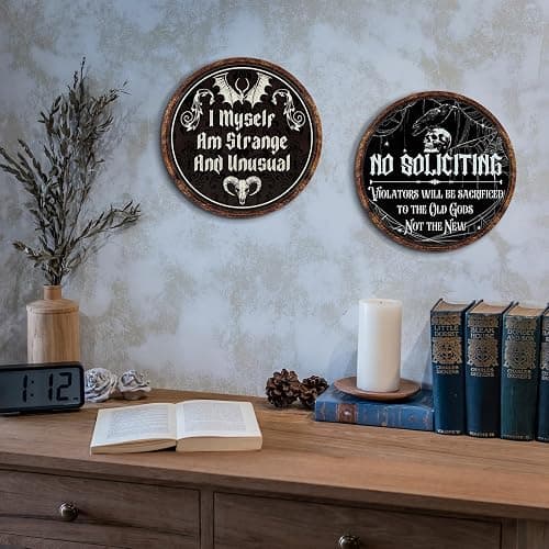 Putuo Decor Gothic Bedroom Decor Wood Witchy Wall Decor - I Myself Am Strange And Unusual Plaque - Antique Academia Wall Art Creepy Bat Wall Art Prints Scary Picture Witch Decoration For Bedroom thumbnail 5