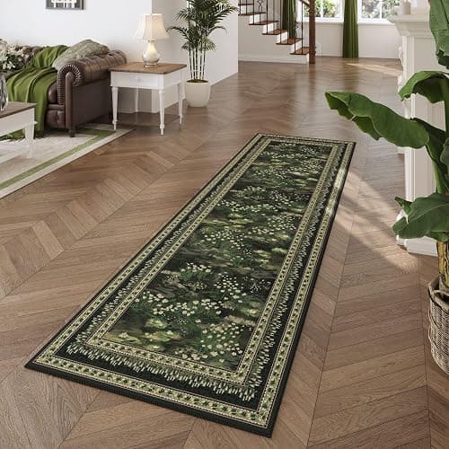Rugcomf Runner Rug Impressionist-Style Vintage Kitchen Rugs Non Slip Washable Soft Carpet Runner for Kitchen Laundry Bedroom Bathroom, Green thumbnail 3