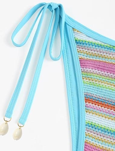 ZAFUL Women's Colorblock Stripes Triangle Halter Tied Cheeky Thong Bikini Set High Cut Two Piece Bathing Suit thumbnail 5