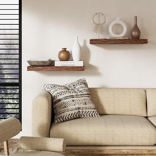 Feihorrm Floating Shelves, Wall Shelf Set of 2, 40cm Rustic Shelves, 16.5cm Deep Wall Shelf, MDF Wooden Shelving for Bathroom, Bedroom, Living Room and Kitchen, Vintage Brown, 40 x 16.5 x 3.1 cm thumbnail 5