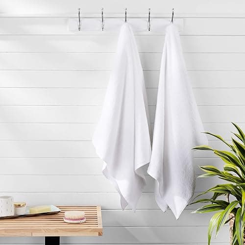 Amazon Basics - 2 Piece Quick-Dry Oversize Bath Towel, 100% Cotton, White, 54" x 30" - Bath Towel (Pack of 2) - White thumbnail 6