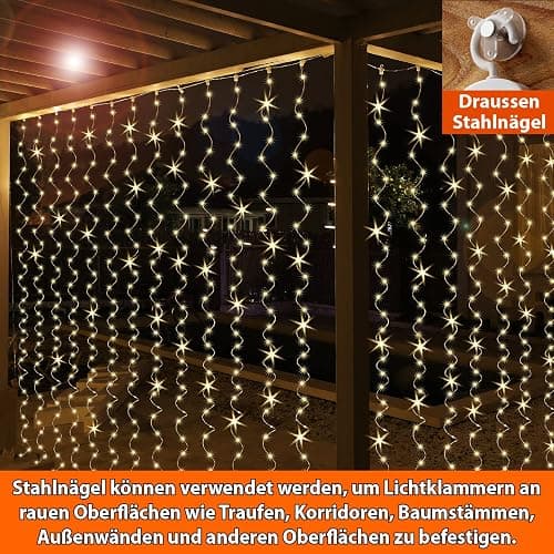 HXWEIYE 300LED Lichtervorhang Warmweiß, 3mx3m Lichterkettenvorhang USB 8 Modi LED Lichterkette mit 12 Haken Fernbedienung Timer verstellbare Helligkeit für Weihnachten Party Innen und außen Deko thumbnail 4