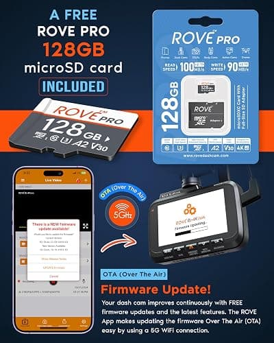 ROVE R2-4K DUAL Dash Cam Front and Rear, STARVIS 2 Sensor, FREE 128GB Card Included, 5G WiFi - up to 20MB/s Fastest Download Speed with App, 4K 2160P/FHD Dash Camera for Cars, 3" IPS, 24H Parking Mode thumbnail 8