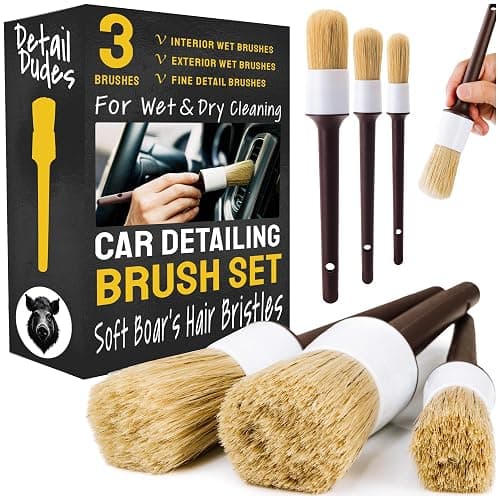Detail Dudes Car Detailing Brush Set 3-pc - Scratch-Free Boars Hair for Interior and Exterior Work - Pro Quality Car Cleaning Brush Kit for Leather Seats, Dashboards, Wheels, Grills and Paint - Image 1
