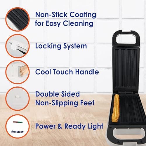StarBlue Churro Maker with FREE Recipe e-Book - Cook Healthy and Oil-free Churros in just minutes AC 220-240V 50/60Hz 750W, UK Plug thumbnail 3