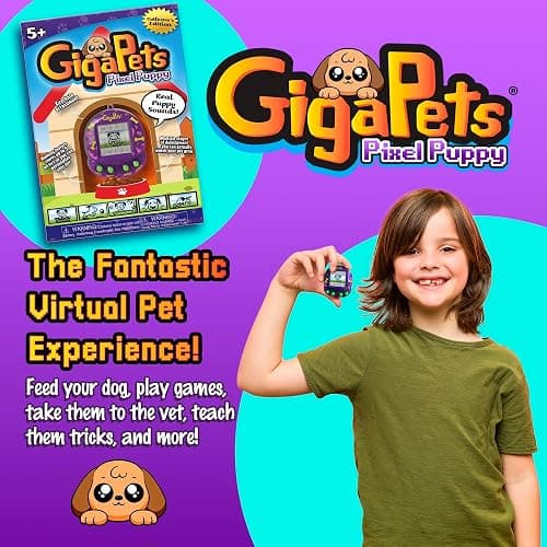 Giga Pets 2-in-1 Interactive Digital Pet Puppy Dog, Collector’s Edition Virtual Pets for Kids, 90’s Gaming Gift for Boys and Girls thumbnail 2