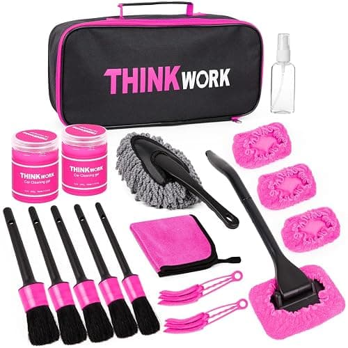 THINKWORK Pink Car Duster Interior Kit, Perfect Car Detailing Brush Kit for Cleaning Windows,Windshield,Dashboard and Air Vents Suitable for All Cars - Image 1