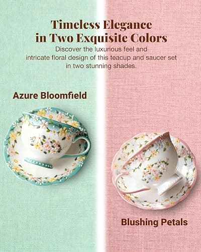 Moqidadii Exquisite Bone China Tea Cups and Saucer Set – Elegant Porcelain Tea Cups, Beautifully Detailed for Tea Lovers, Gift-Ready for Christmas, Hostess, Holiday Gift & Fall Decor thumbnail 8