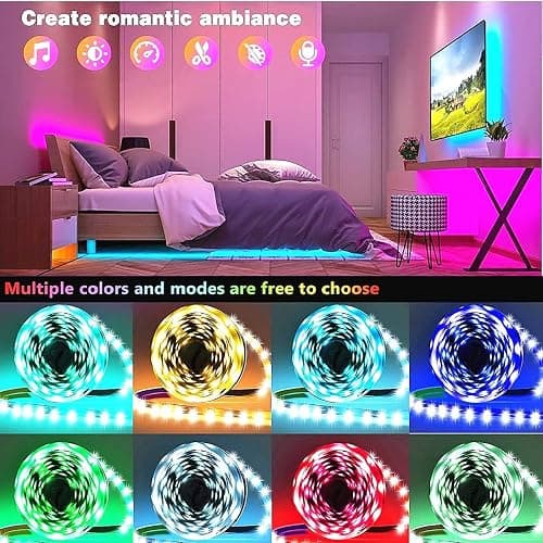 Tenmiro Led Lights for Bedroom 100ft(2 Rolls of 50ft) Smart Music Sync Color Changing LED Strip Lights with App and Remote Control RGB LED Strip, LED Lights for Room Home Party Decoration thumbnail 5