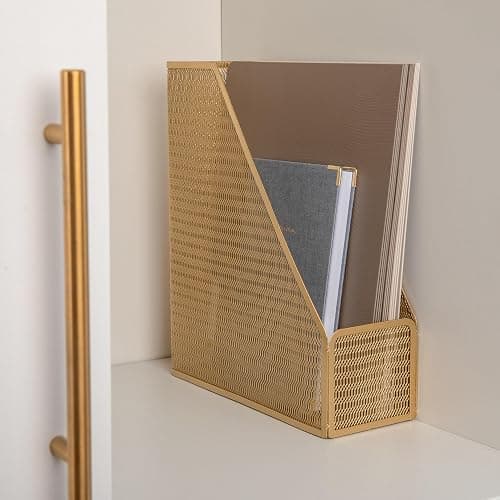 Martha Stewart Ryder Gold Mesh Metal Single Slot Magazine File Holder, Desktop Organizer, 9.75 x 3.75 x 11.5 thumbnail 2