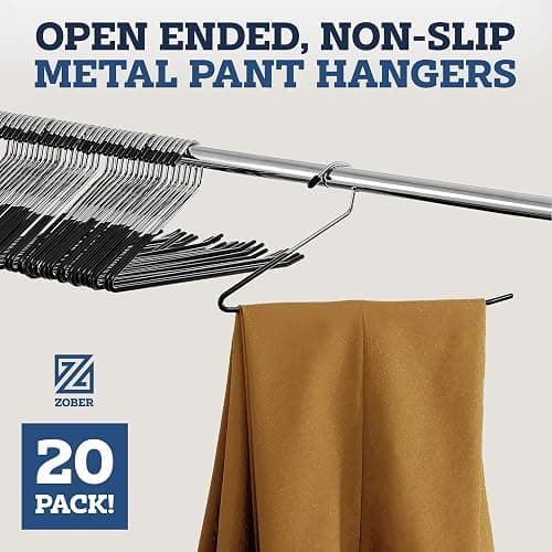 Zober Pants Hangers Non Slip - 20 Pack Open Ended Pants and Jean Hangers for Closet - Space Saving Clothes Hanger - Strong, Durable, Metal Pant Hangers (Black) thumbnail 2
