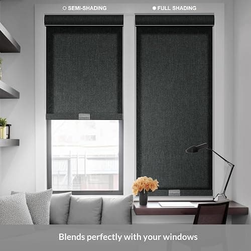 Boolegon Light Filtering Roller Shades for Windows,Cordless,Linen Fabric,Roller Blinds,Thermal Insulated Fabric UV Protection,for Home,Door,Bedroom,Office,Light Filtering-Grey,Custom Size thumbnail 2
