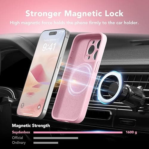 SuydanBox Magnetic for iPhone 15 Pro Max Case, Compatible with MagSafe, [Full Camera Protection][Screen Protector] Silicone Shockproof Protective Phone Case for iPhone 15 Pro Max 6.7", Chalk Pink thumbnail 3