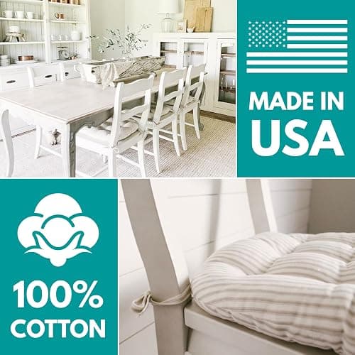 Barnett Home Decor Chair Cushions for Dining Chairs - 15x17 Kitchen Chair Cushions - Machine Washable, 100% Cotton - Made in USA - Latex Foam Comfort Chair Pads - Ticking Stripe Black Small Pack of 4 thumbnail 5