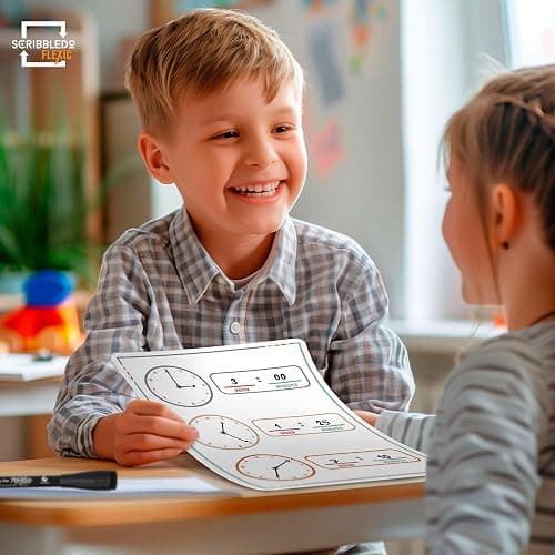 Scribbledo 10 Pack Telling Time Teaching Sheets - 9'x12' Dry Erase Learning Clocks for Kids Homeschooling Supplies thumbnail 2