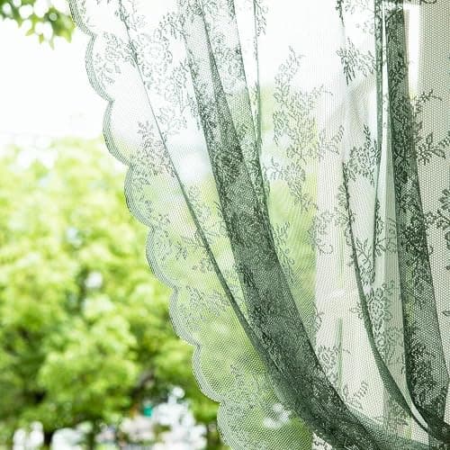 Deeprove Olive Green Lace Sheer Curtains 84 inches Long 2 Panels Set, Florals Embroidery Vintage Window Treatment Pair Decor Drapes for Farmhouse Bedroom Living Room, Rod Pocket, W57 x L84 - Image 1
