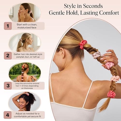 Kitsch Satin Scrunchies for Women - No Crease Hair Ties for Girls | Scrunchies For All Hair Types and Textures, Perfect for Day or Night | Ideal Gifts for Women - Assorted Cherry Blossom, 5pcs thumbnail 7