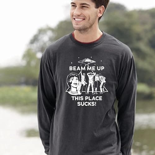 CUSTOM TSHIRT HUB Beam Me Up This Place Sucks Sweatshirt, Stranger Hawkins Indiana Retro Alien UFO T-shirt UNISEX thumbnail 2