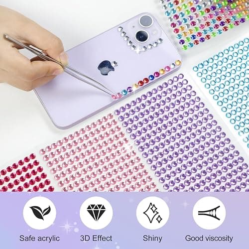 Sularpek 3120 Pcs Face Gems - 12 Sheets Self-Adhesive Rhinestone Stickers, 12 Colors Acrylic Crystal Gems for Nails, Face, Festivals, Makeup, DIY Craft Decorations thumbnail 5