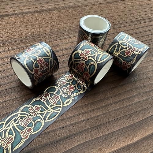 YUBX Vintage Washi Tape Set 6 Rolls Wide Retro Decorative Gold Foil Antique Patterns Masking Tapes for Arts, DIY Crafts, Journals, Planners, Scrapbook, Wrapping thumbnail 7