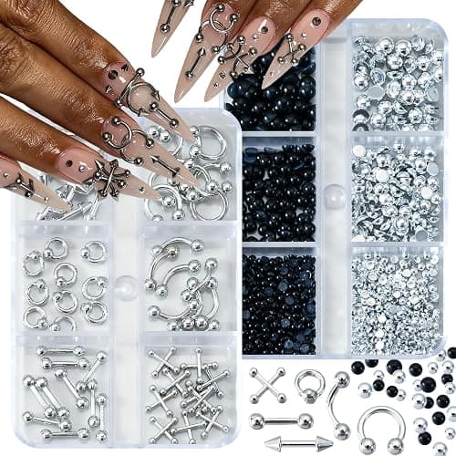 UWETIME Goth Nail Charms Metal Charms for Nails Studs Black Silver Punk | 3 Boxes thumbnail 3