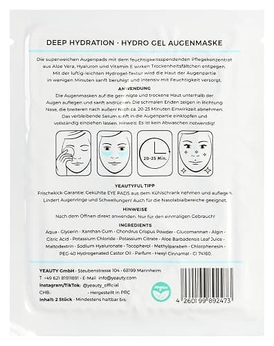 YEAUTY DEEP HYDRATION EYE PAD MASK, feuchtigkeitsspendende Augenpads mit Aloe Vera, Hyaluron und Vitamin E gegen trockene und spröde Haut, für eine optimal durchfeuchtete Augenpartie thumbnail 2