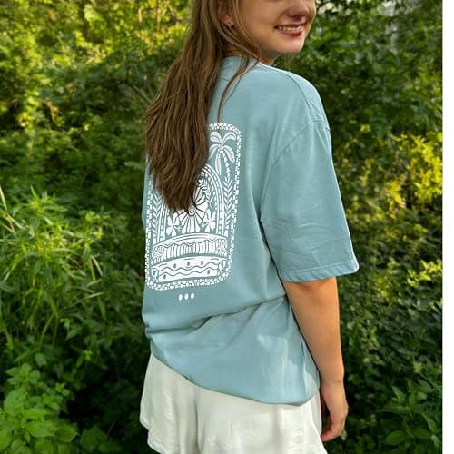 Oversized Graphic Shirts Women Teens Girl Short Sleeve Floral Baggy Tees Y2K Vintage Aesthetic Summer Coastal Tops thumbnail 3