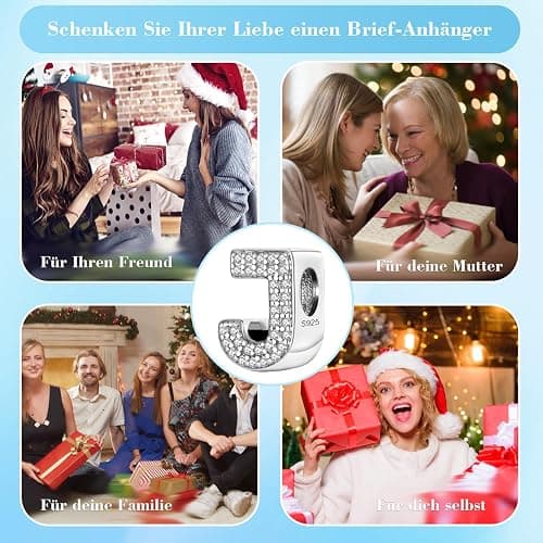 Jokmeo 925 Sterling Silber Buchstaben Charms mit Cubic Zirkonia Steinen, Alphabet A-Z Buchstaben Bead fit Pandora Armbänder für Frauen Mädchen Geburtstag DIY Schmuck Geschenk - J thumbnail 7